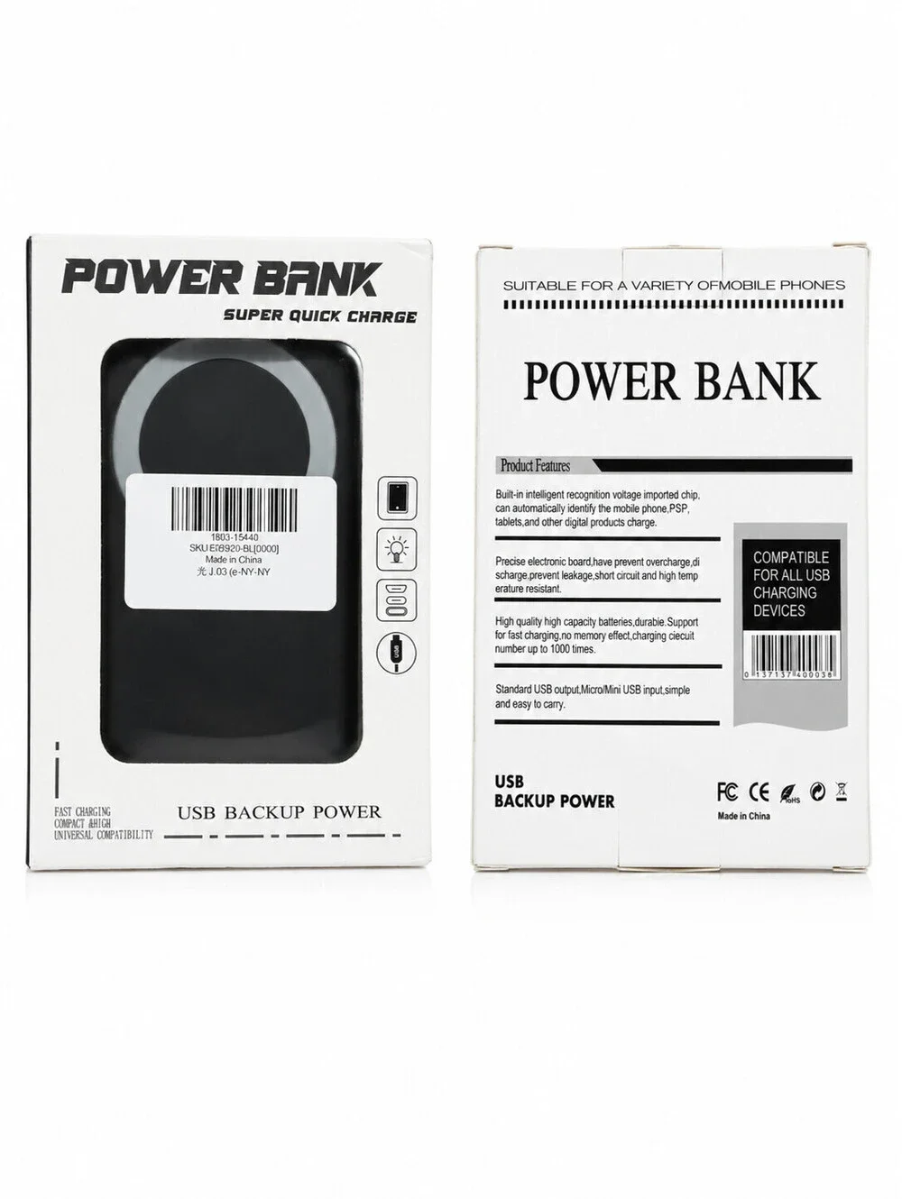Wireless Power Bank Black Magnetic Surface & USB-C Charging Cable Super Quick